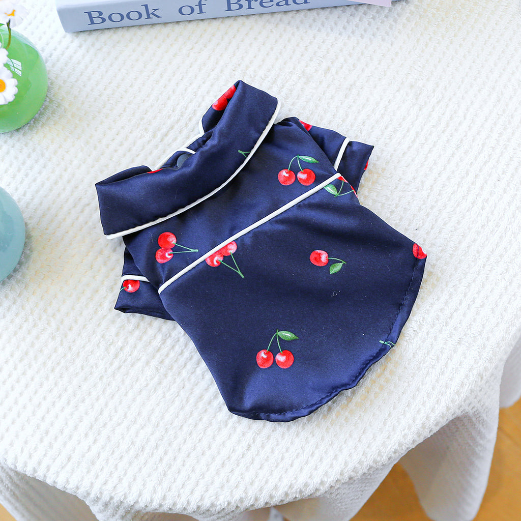 Cherry Print Dog Pajamas — Soft, Stretchy & Totally Photogenic