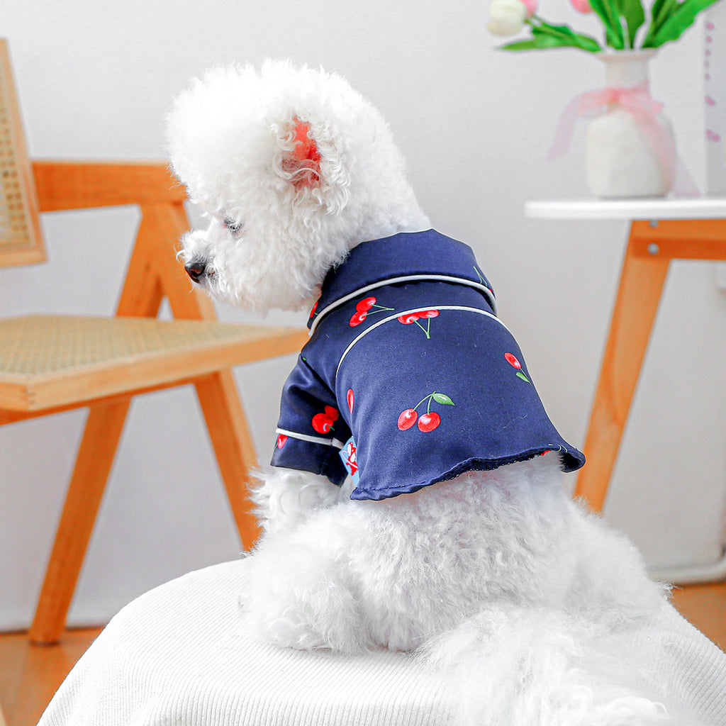 Cherry Print Dog Pajamas — Soft, Stretchy & Totally Photogenic